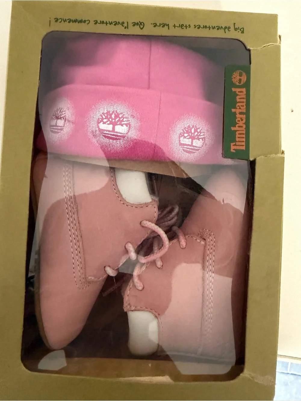 Timberland Pink Baby Walker Booties with Matching Hat